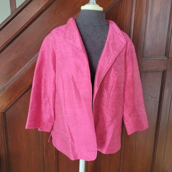 Coldwater Creek Womens PXL Pink Embrossed Silk Jacket - Picture 1 of 7